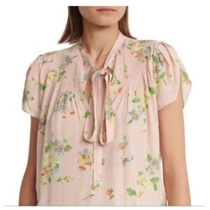 Polo Ralph Lauren Pink Floral Tie Neck Blouse, Womens Large